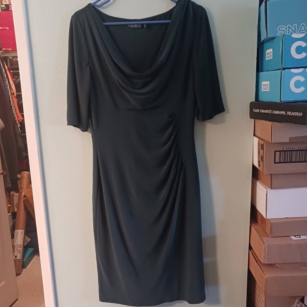Ralph Lauren Green Long Sleeve Cowl Neck Cocktail Dress | Size 8